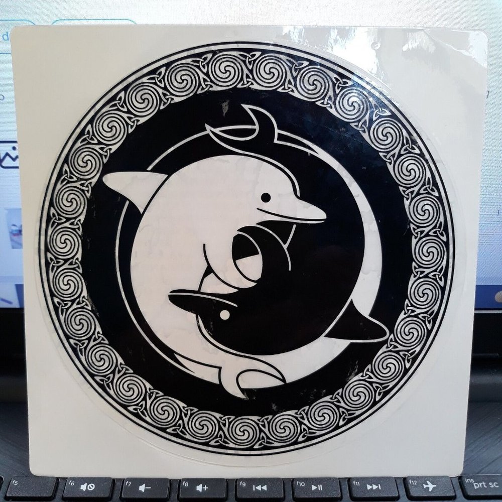 Yin Yang Dolphins Vintage Keltic Designs Jen Delyth RARE Sticker Cling OPEN